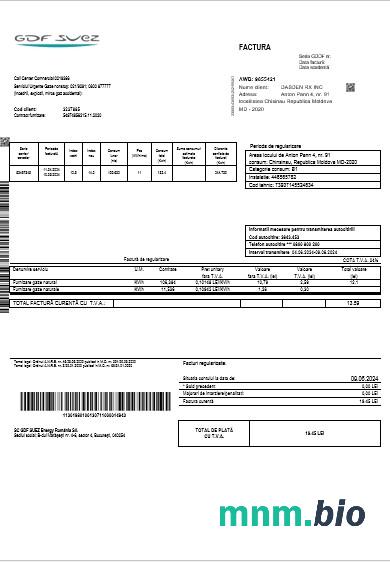 Szablon rachunku za gaz w Mołdawii w formatach Word i PDF
